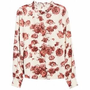 Rachel Parcell Ruffle Neck Satin Blouse